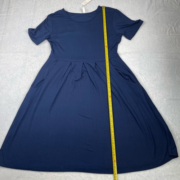 DouBCQ Dress Womens Large Navy Blue Short Sleeve Pockets Pleated Rayon Stretch - Picture 6 of 12